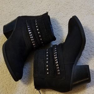 Black Faux Suede Ankle Cowboy Boots